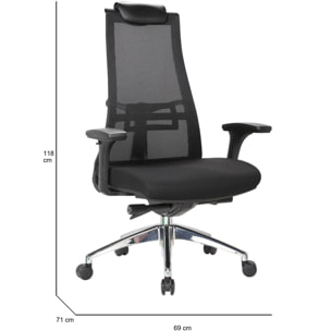 Sedia da ufficio Sydney, Poltrona direzionale a rete con braccioli, Seduta ergonomica da ufficio, 71x69h110/118 cm, Nero