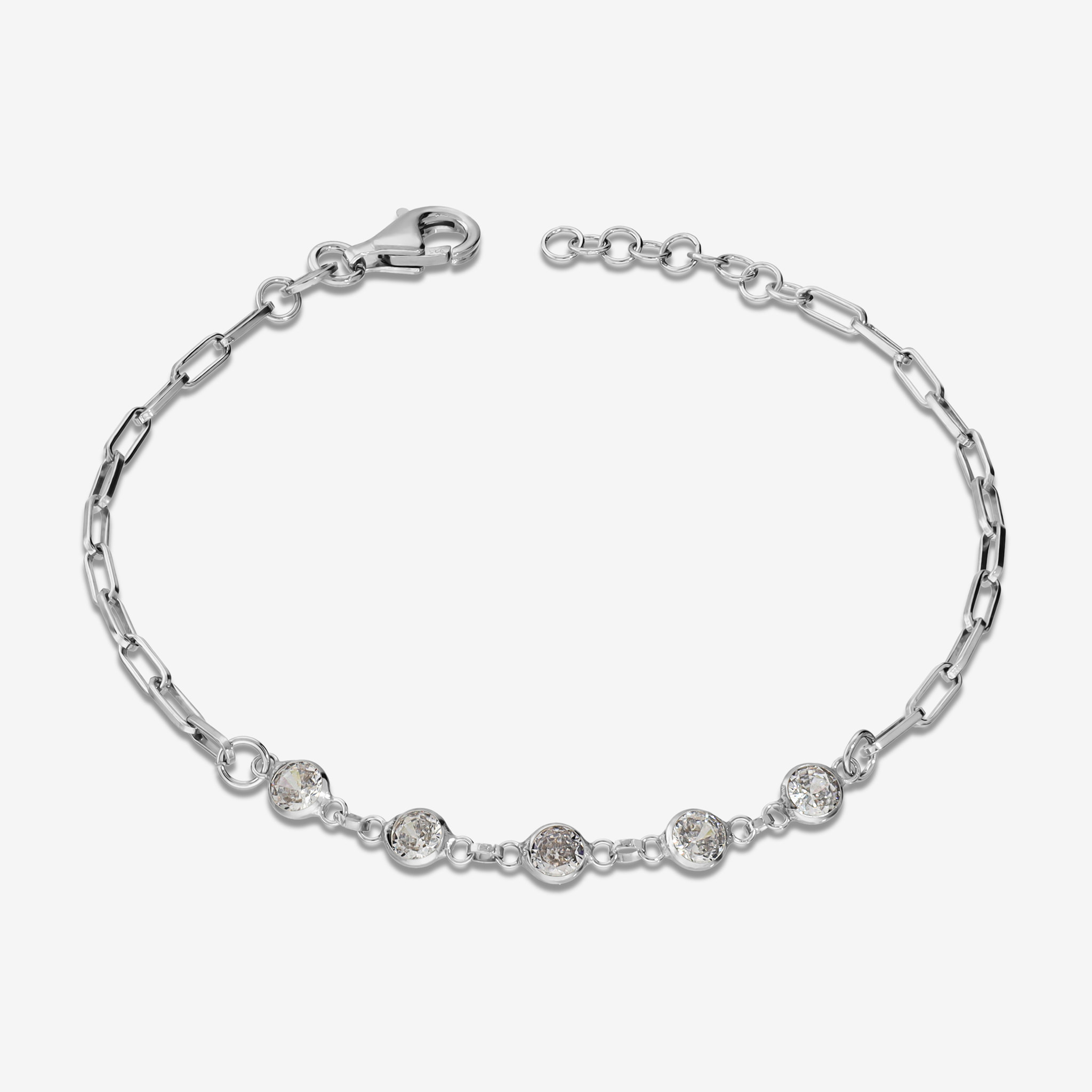 Bracciale Maglia Ovale in Argento 925 con Punti Luce in Cubic Zirconia