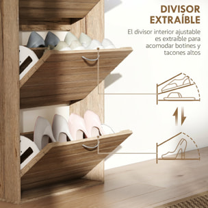 Zapatero Estrecho con 3 Puertas Abatibles, Zapatero Entrada Recibidor, Estantes Ajustables, para 12 Pares de Zapatos, para Pasillo, Espacios Reducidos, Roble