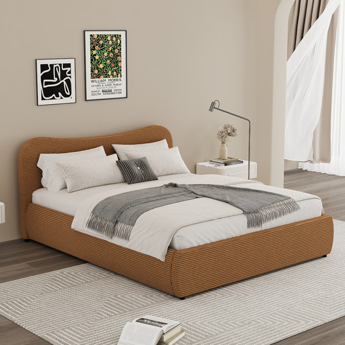 Lit coffre 160x200cm design arrondi velours côtelé marron MILANO