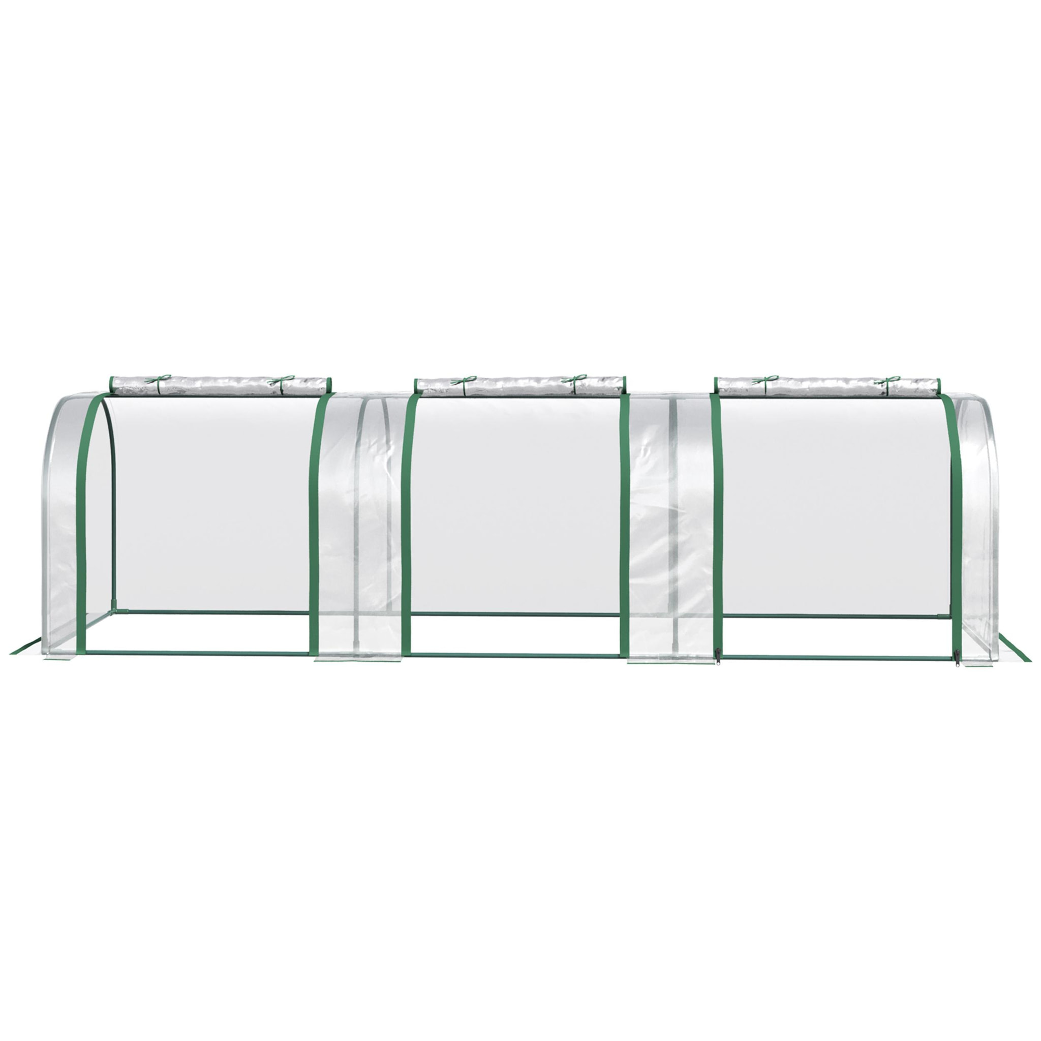 Serre de jardin tunnel 2,95L x 1l x 0,8H m 3 portes zippées bâche PVC transparent métal époxy vert