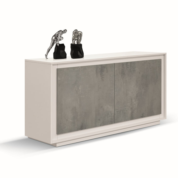 Credenza LAMPEDUSA in legno, finitura bianco frassinato, ante finitura grigio cemento, 140x50 cm