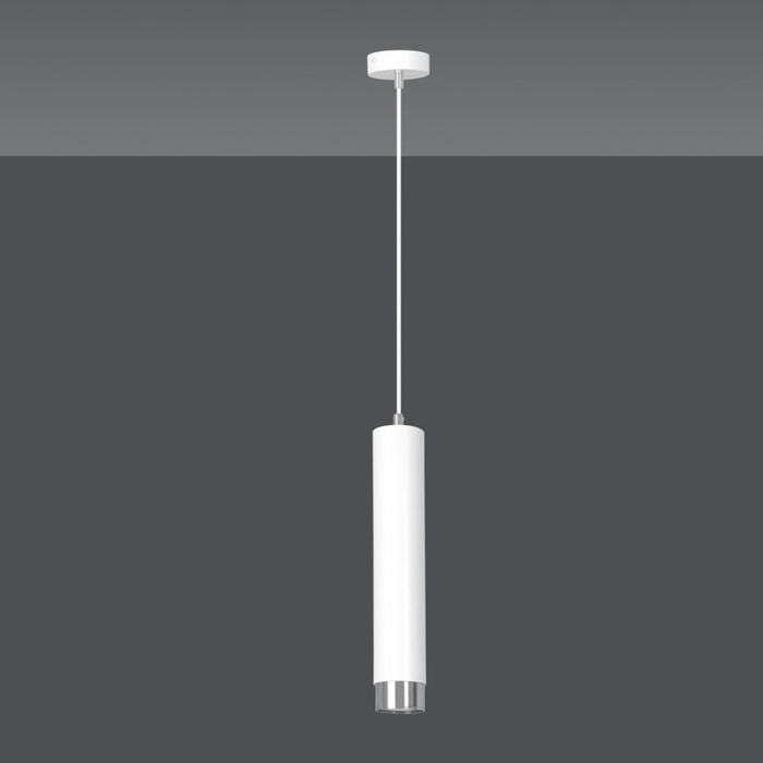 Lampada a sospensione Kibo in acciaio bianco con dettagli cromo