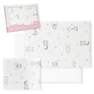 Triptico Cuna Franela Modelo Koala Bco/Rosa