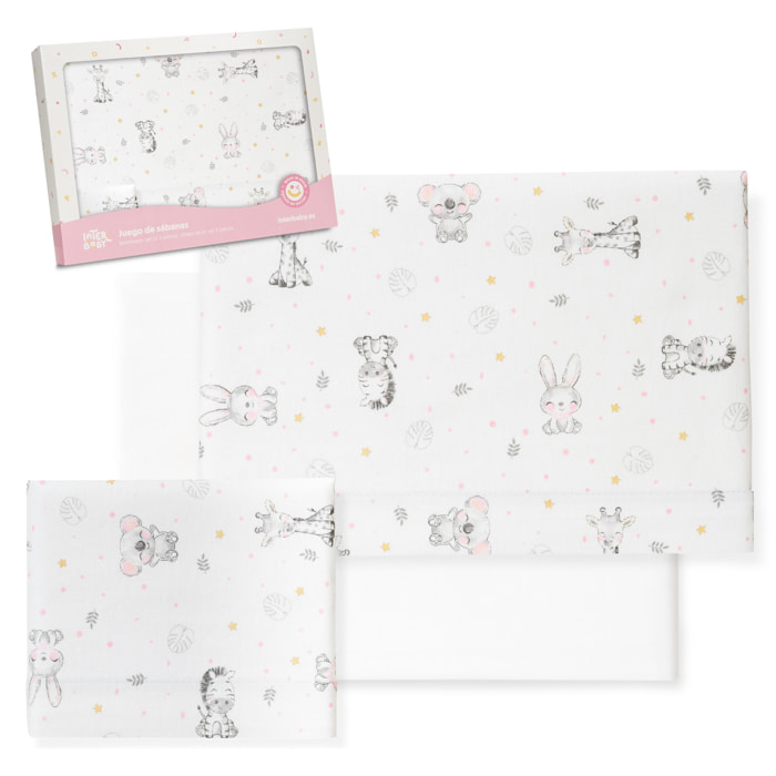 Triptico Cuna Franela Modelo Koala Bco/Rosa