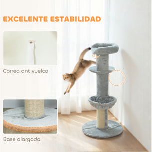 Árbol Rascador para Gatos, Árbol para Gatos 103,5 cm, Torre Escalador con Cama, Hamaca, Plataforma, Poste de Sisal Extra Grueso, Bola Colgante, Gris Claro