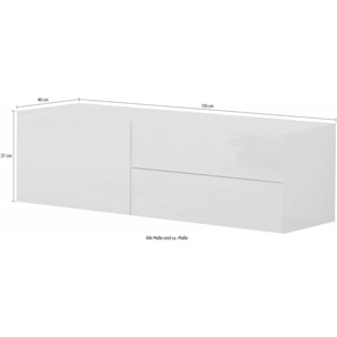 Mobile da soggiorno Porta TV, Made in Italy, Supporto per TV da salotto a 1 anta e 2 cassetti, cm 110x40h35, colore Bianco lucido