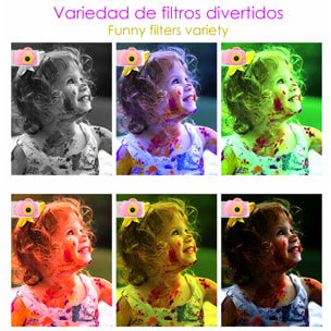 Fotocamera digitale D6V con foto da 26mpx e video HD per bambini. Schermo da 2 pollici. Con filtri ed effetti. Cordino per il trasporto.