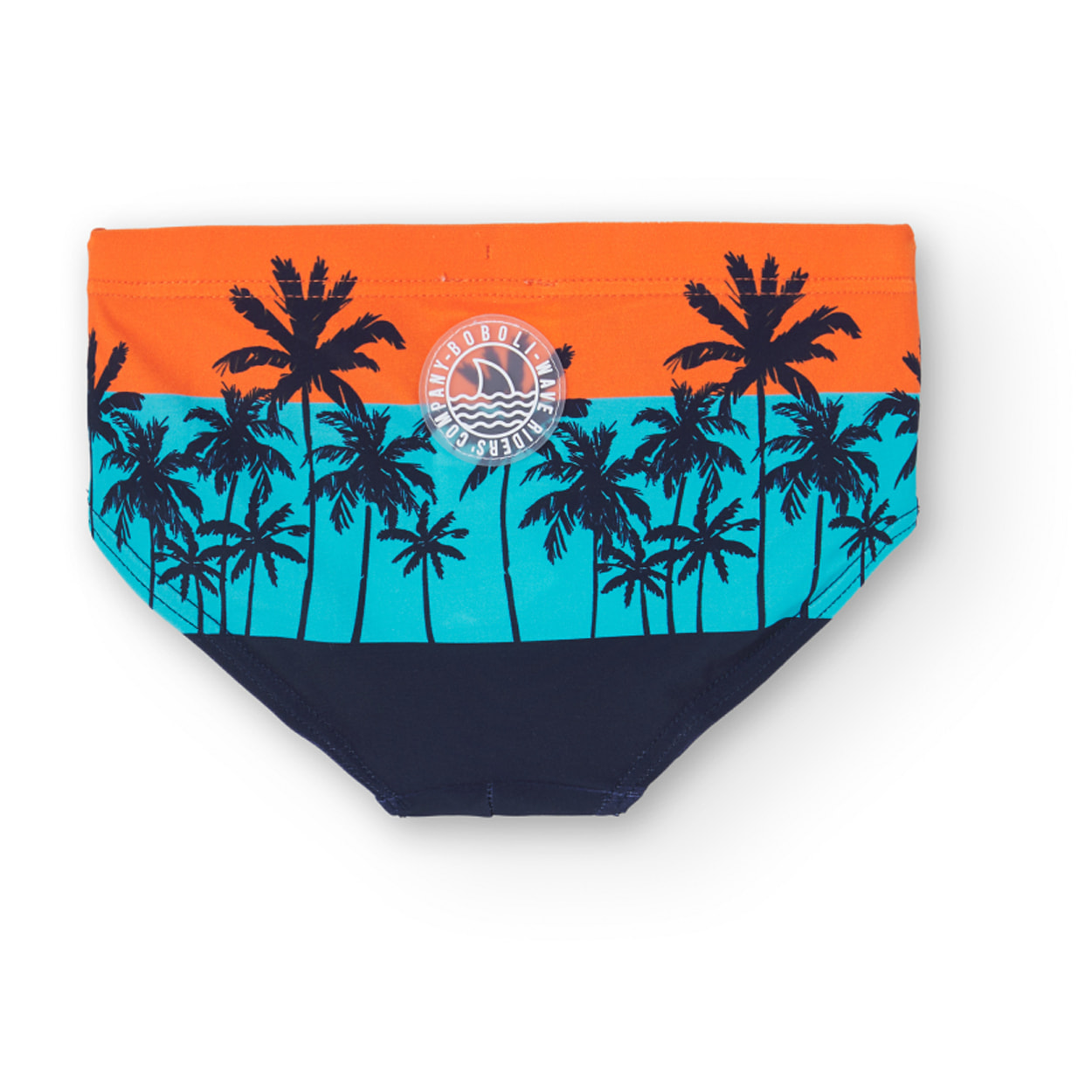 Bañador slip niño estampado, palmeras, naranja