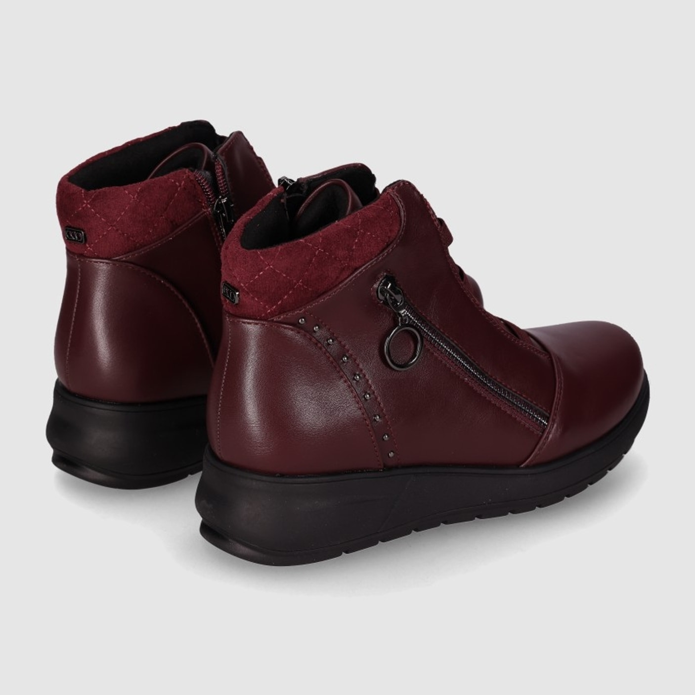 Botines de Piel Sintética - Vino - Tacón: 3 cm