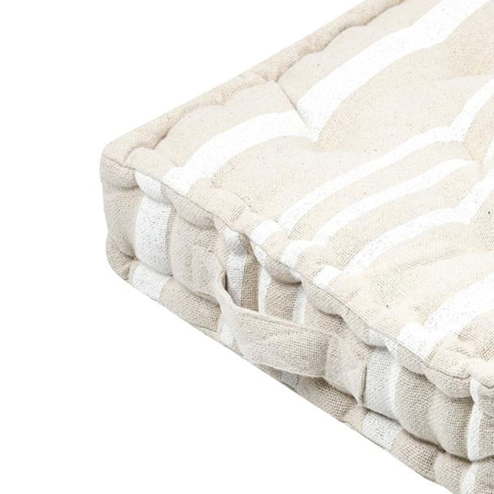Coussin de sol 100% coton épais et moelleux à rayures - Crème