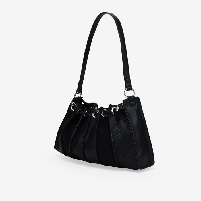 Bolso de hombro negro plisado con cierre imán