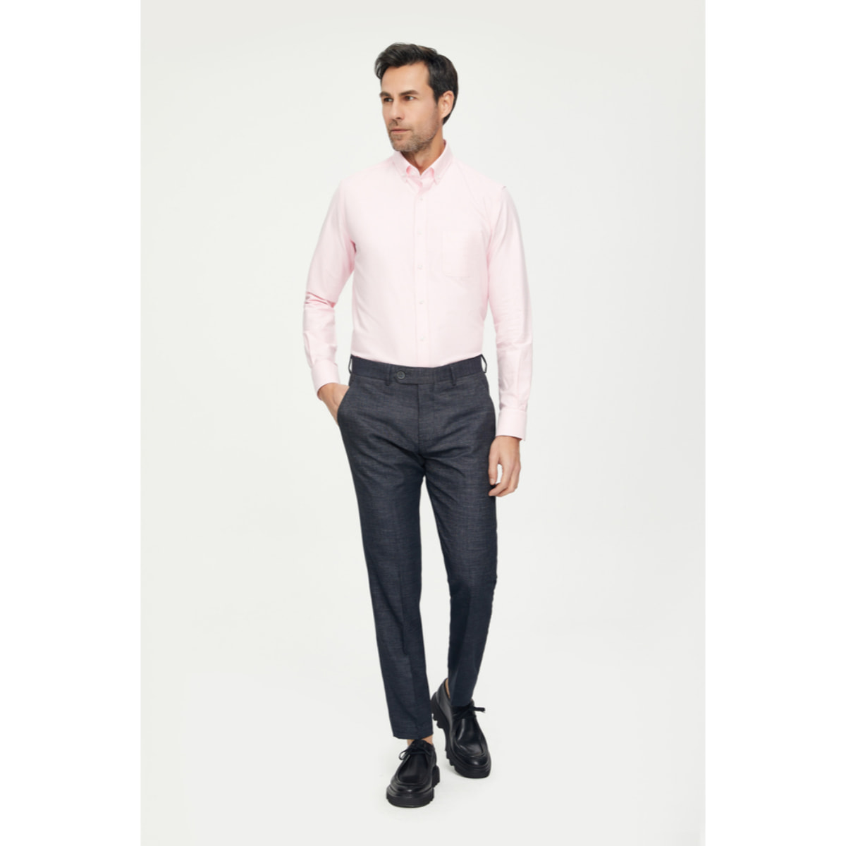 Camicia Uomo 1 Bottone Button Down Slim Oxford Lavato Unito Rosa