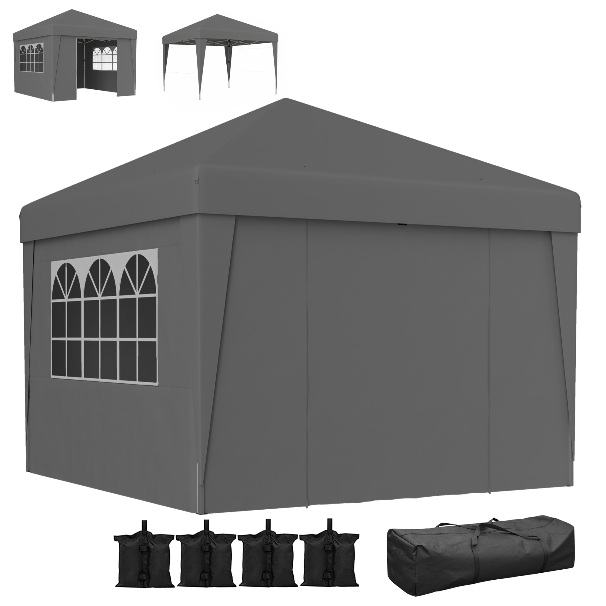 Tonnelle barnum pop-up pliant 2,98L x 2,98l x 2,75H m sacs de lestage et transport inclus anthracite