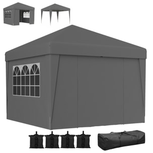 Tonnelle barnum pop-up pliant 2,98L x 2,98l x 2,75H m sacs de lestage et transport inclus anthracite