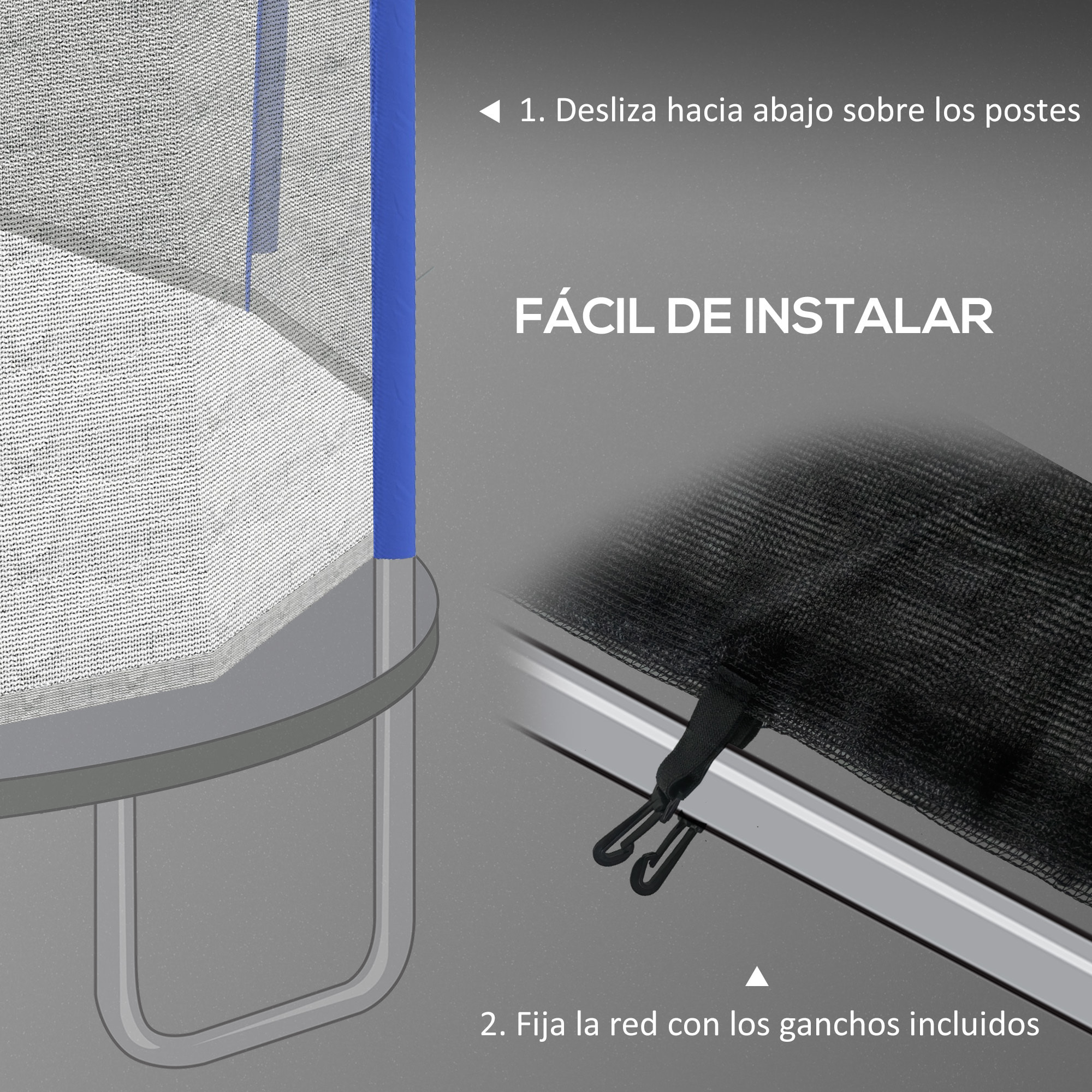 Red de Seguridad para Cama Elástica Ø305 cm Red de Trampolín Redondo para Exterior Protectora para Cama Elástica de 6 Postes Rectos Azul