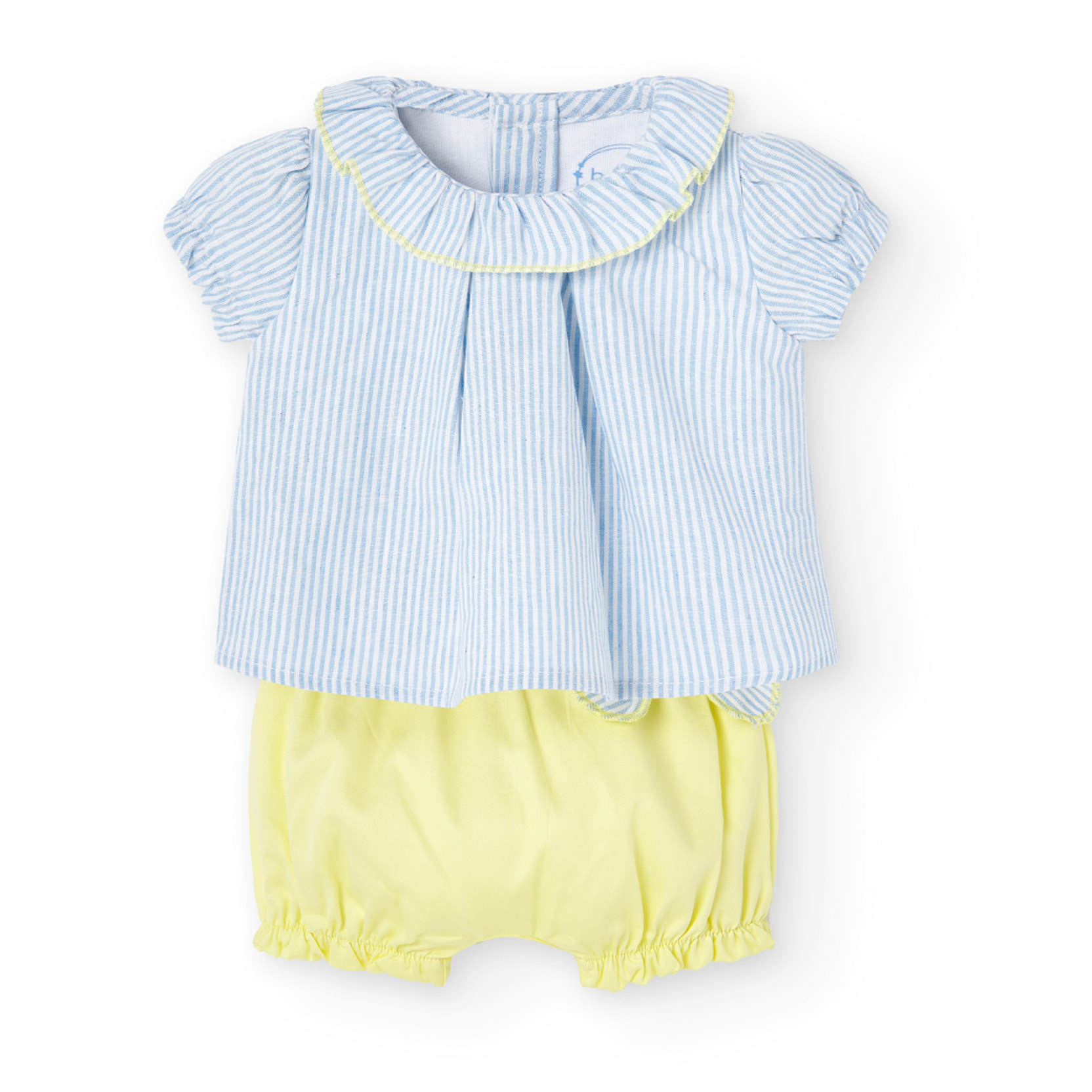 Conjunto combinado niña, algodón estampado rayas, azul claro