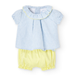 Conjunto combinado niña, algodón estampado rayas, azul claro