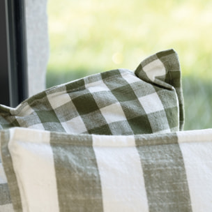 Housse de coussin 100% coton rayures et vichy LOURMARIN - Kaki
