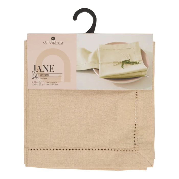 Serviette de table Jane 40x40 beige lin en coton