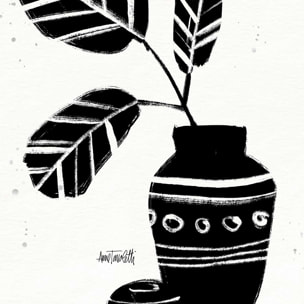 Illustration Botanique et Poterie azteque Affiche + cadre en bois - Noir