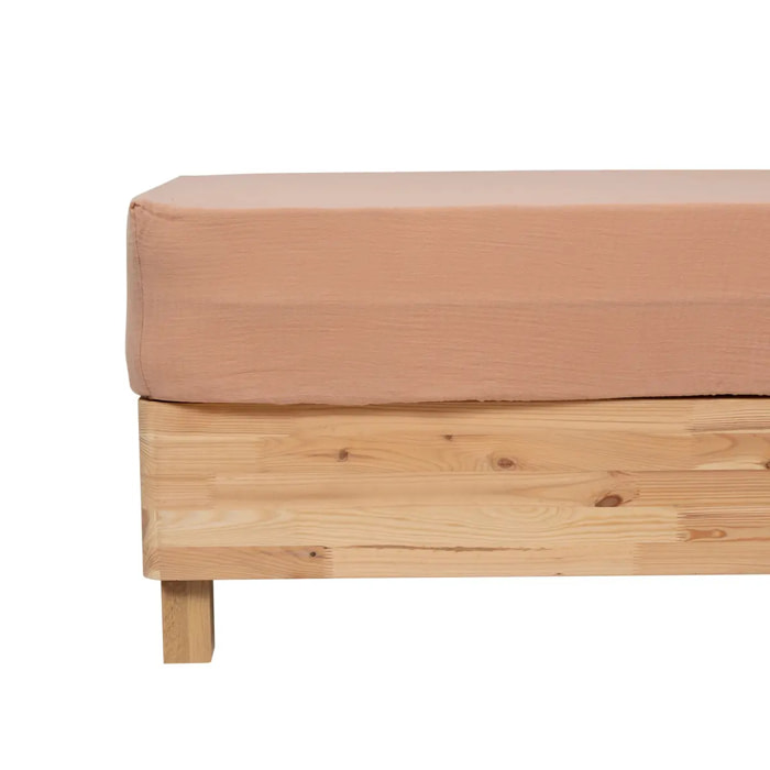 Drap housse "Flora" gaze de coton rose 140x190cm