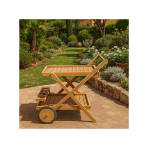 Desserte 2 plateaux 4 porte-bouteilles en bois de teck massif – TECKIA