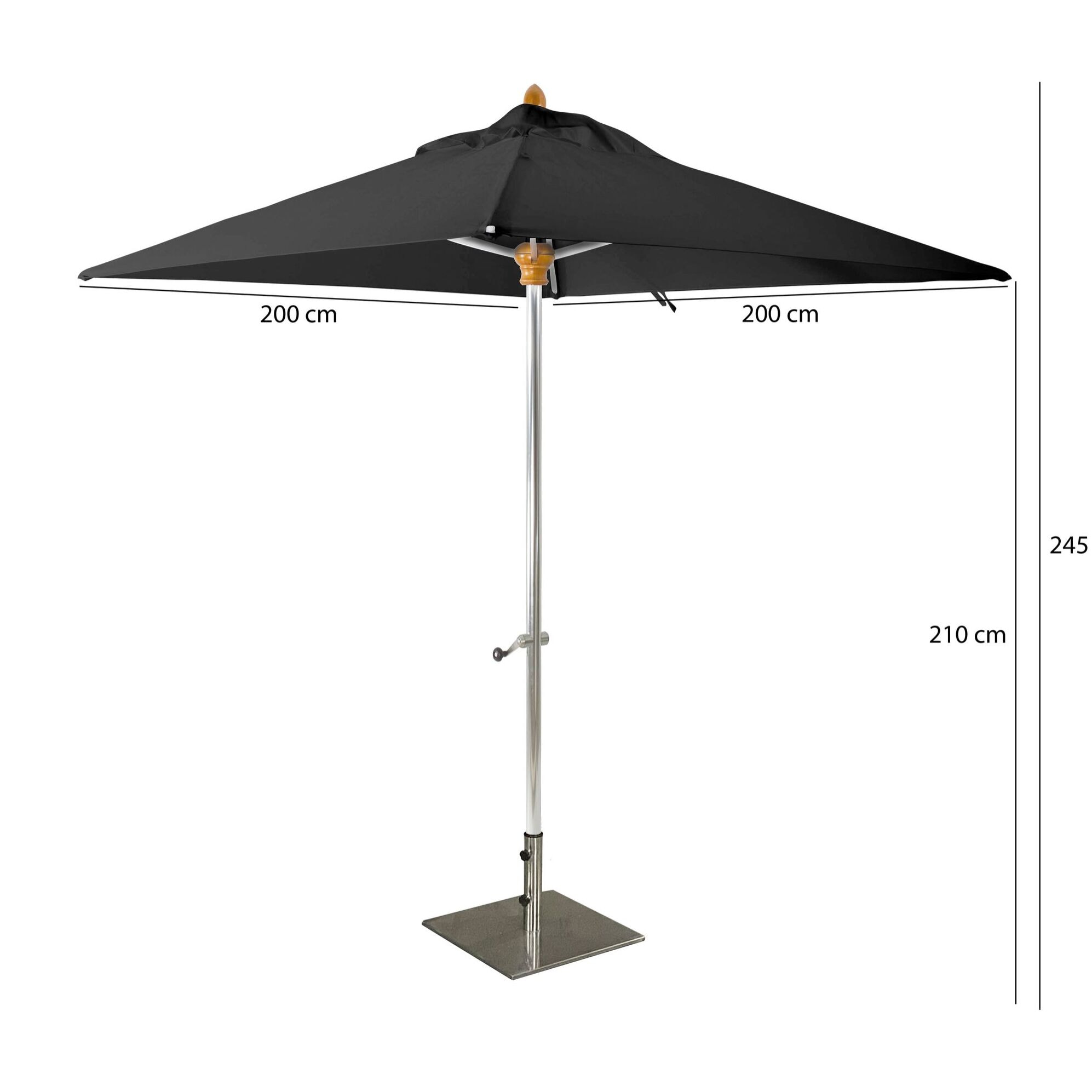 PARASOL NOIR ALUMINIUM 200X200CM SANS PIED COMETE