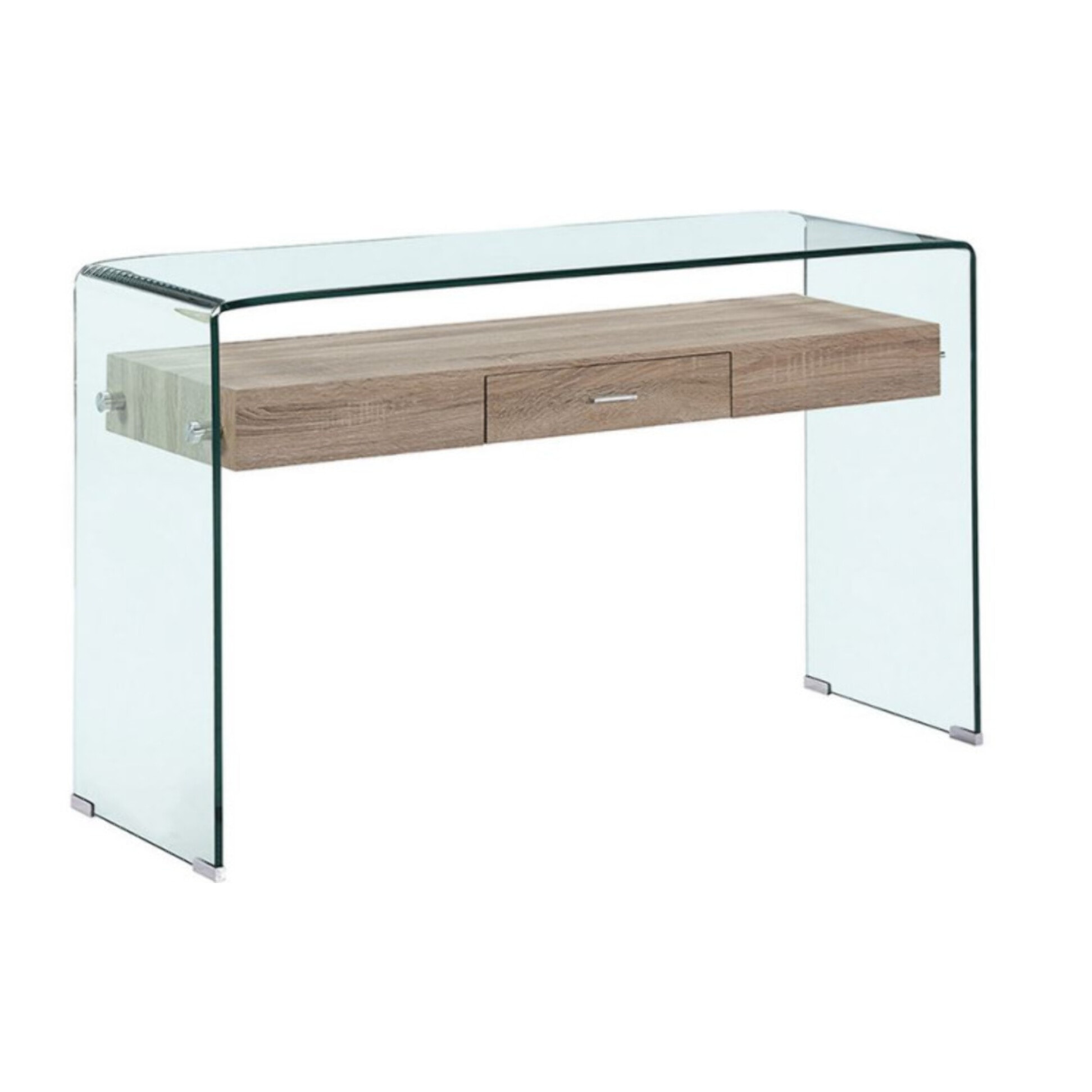 Console en verre trempé et caisson avec tiroirs en bois - GLASS