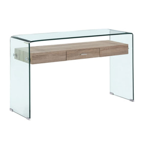 Console en verre trempé et caisson avec tiroirs en bois - GLASS