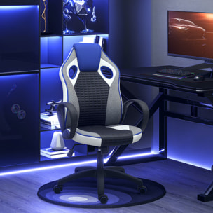 Silla Gaming Tapizada en PU y Malla Silla Gamer Giratoria con Función de Basculante Altura Ajustable para Hogar Oficina Estudio Multicolor