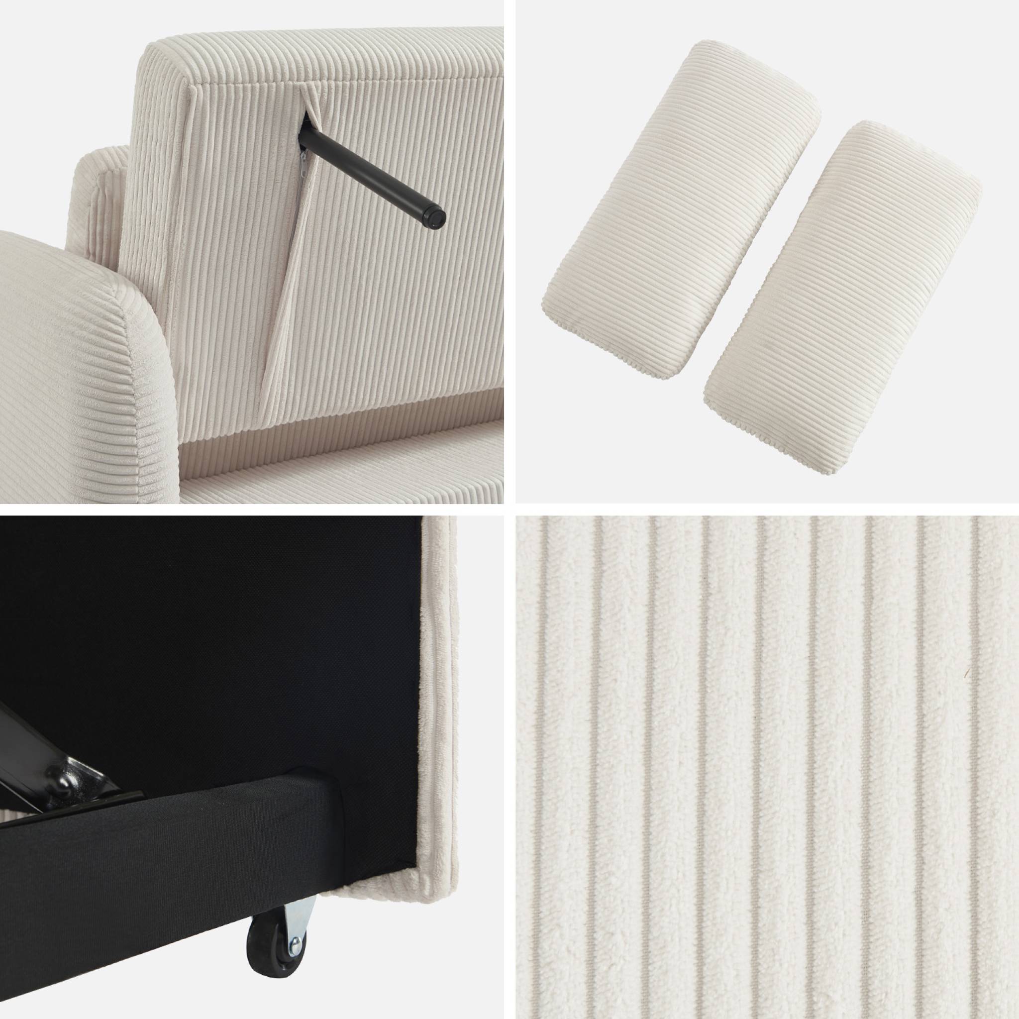 Canapé convertible arrondi 2 places velours côtelé blanc L 168 x P 90 x H 88cm - Lino