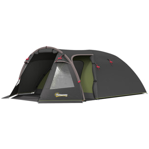 Tente camping 2-4 places - tente tunnel familiale - imperméabilité 3000mm - dim. 3,6 x 2,5 x 1,3 m - sac inclus - noir