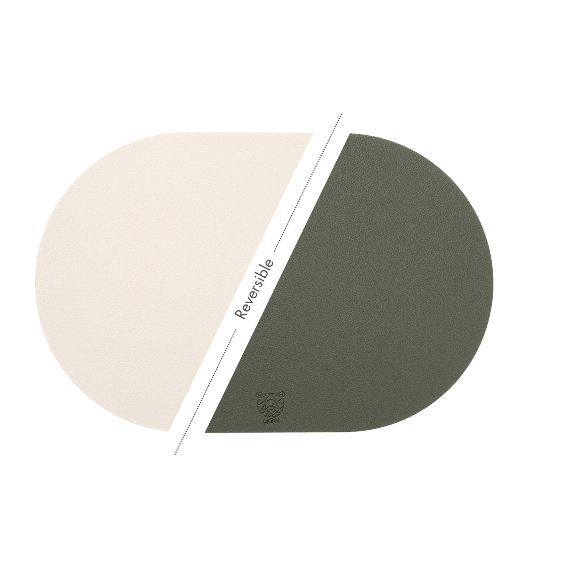 Set de table ovale réversible - 6 pièces - Cuir recyclé blanc crème et vert de gris