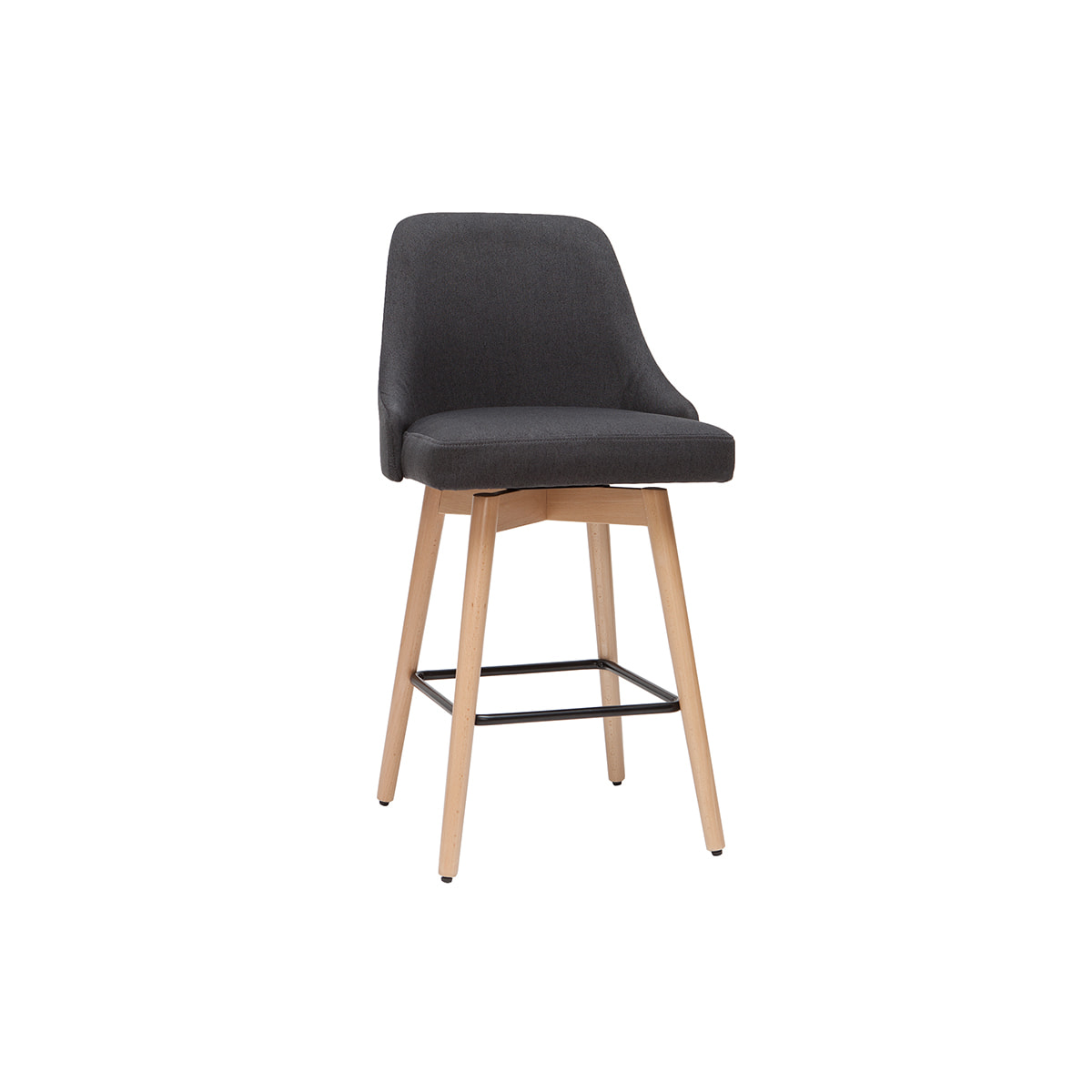 Tabourets de bar scandinaves pivotants 360° en tissu gris foncé et bois hêtre massif H65 cm (lot de 2) HASTA