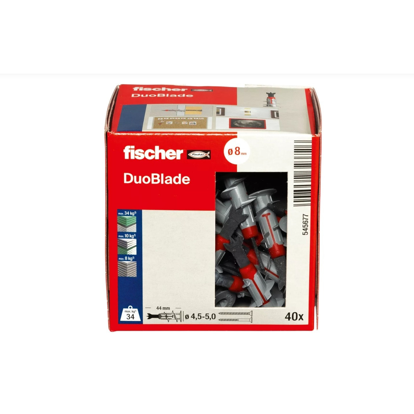 Chevilles autoforeuses bi-composants Duoblade pour matériaux en plaque, boîte de 40 chevilles sans vis - FISCHER - 545677