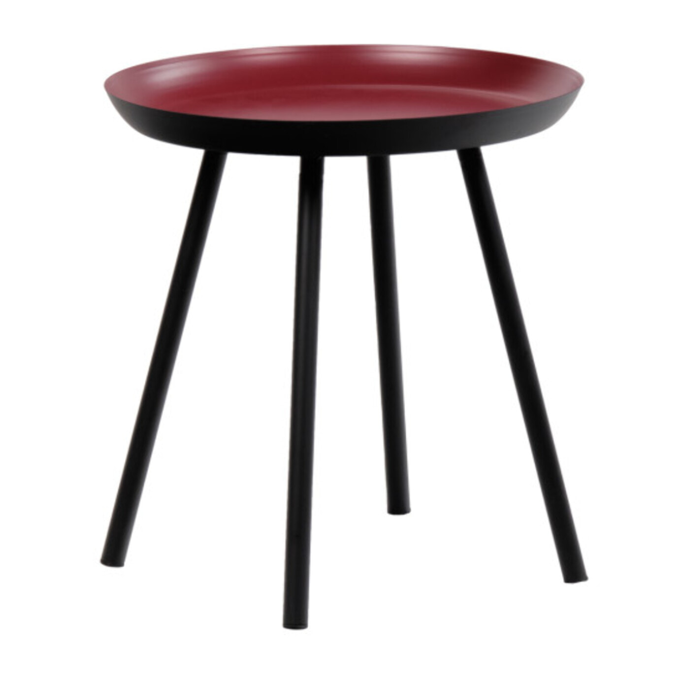 Bout de canapé rond avec plateau creux en métal rouge et noir - SOUFIO