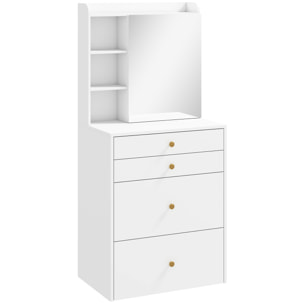 Coiffeuse tabouret encastrable multi-rangement miroir poignées dorées blanc