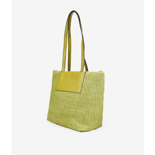 Bolso de hombro verde en rafia con cremallera