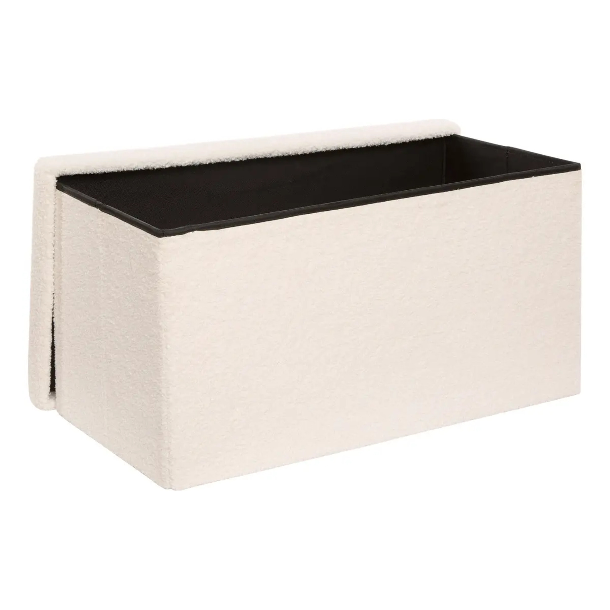 Pouf Pliable Coffre Jaiko en Bouclette Blanc 76x38cm