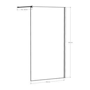 Mampara de Ducha | Panel Fijo | 100 X 195 cm | Perfil Negro | Cristal Templado con Espesor de 8mm| Tratamiento Antical | Alday