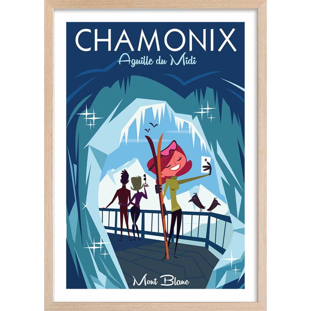 Affiche l'Aiguille du Midi Affiche + cadre en bois - Chêne