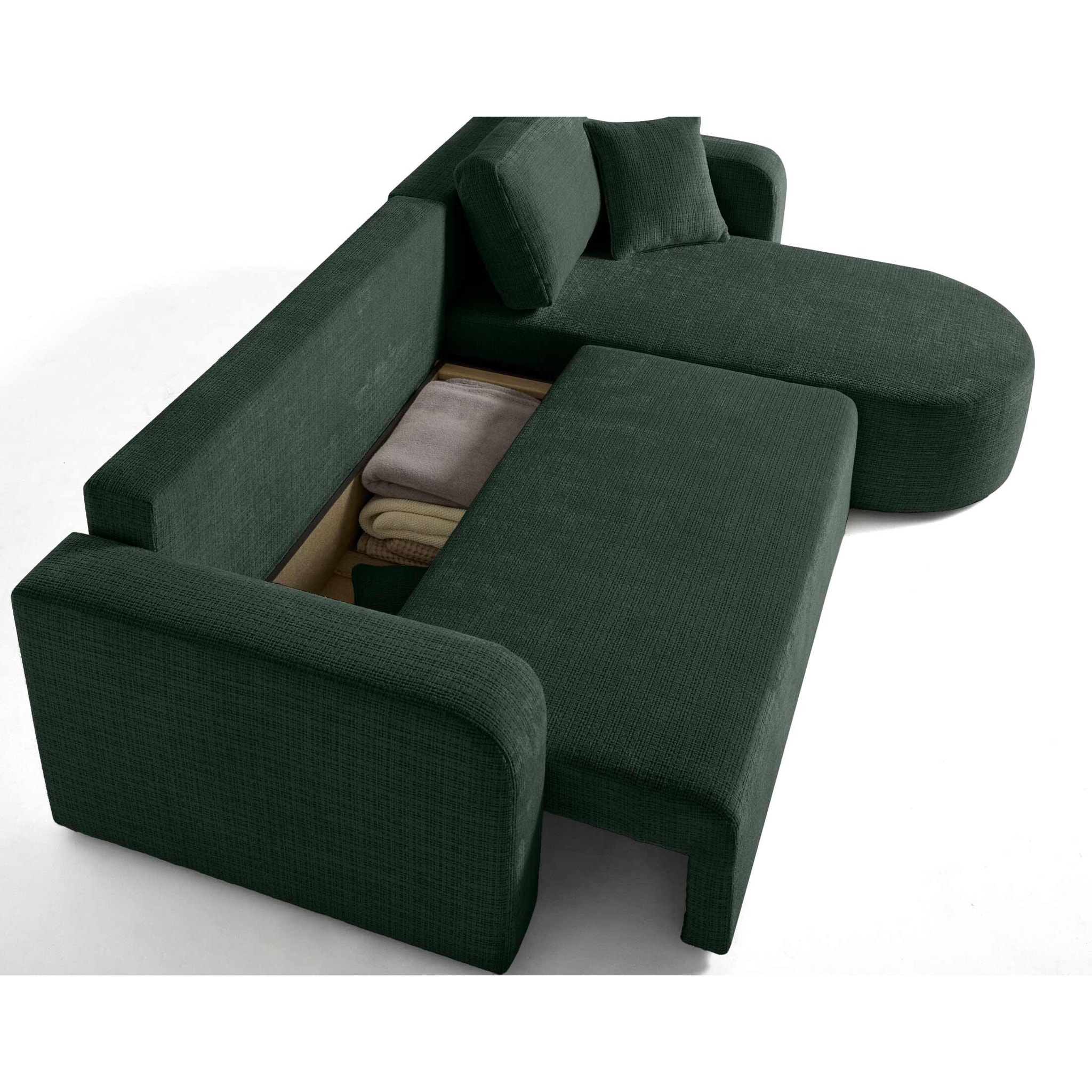 Miro - canapé d'angle réversible - 4 places - convertible avec coffre - en velours texturé - Vert