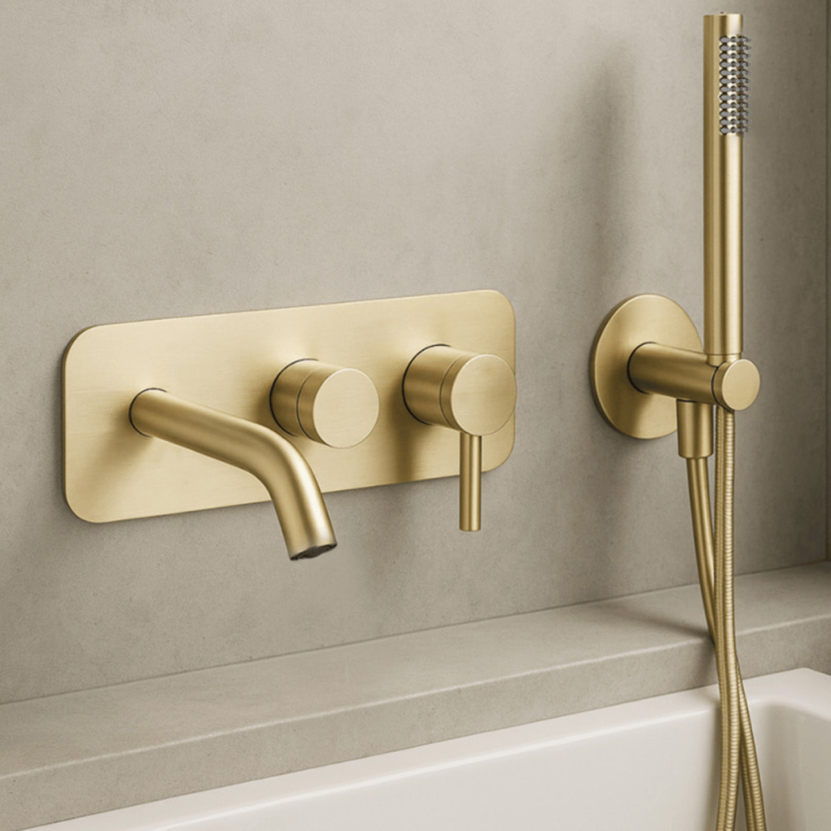 Mitigeur bain douche mécanique mural + douchette 1 jet + corps encastré PAINI Ortence laiton brossé