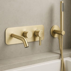 Mitigeur bain douche mécanique mural + douchette 1 jet + corps encastré PAINI Ortence laiton brossé