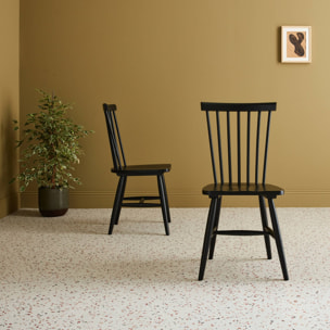Lot de 2 chaises noires à barreaux en bois d'hévéa. ROMIE. L 50.8 x P 44.2 x H 90cm