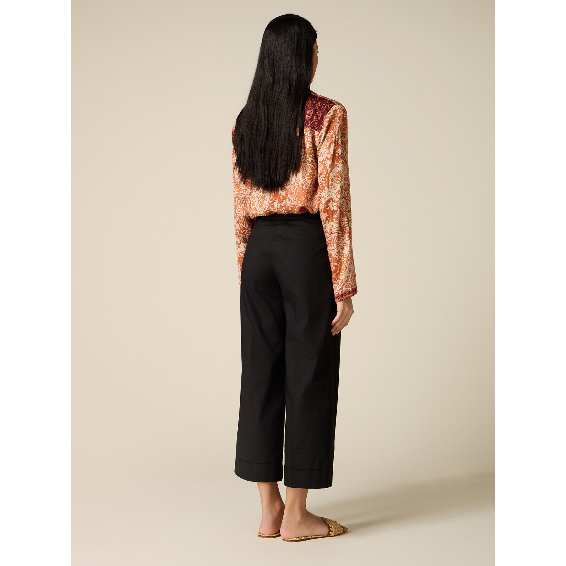 Oltre - Pantalones cropped de mezcla de algodón - Negro