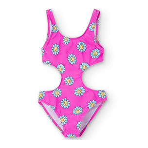Trikini estampado de flores niña, color rosa