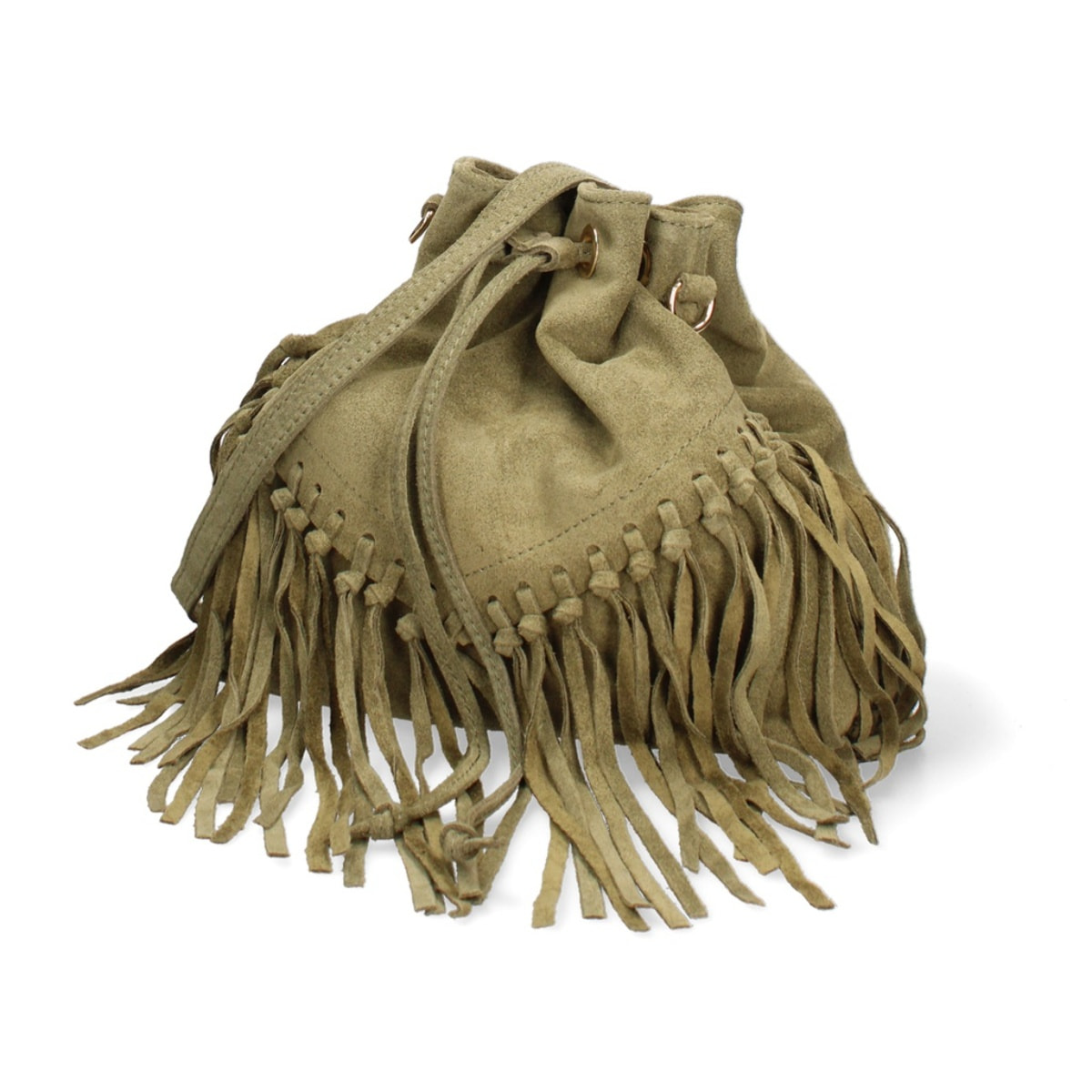 Borsa a secchiello da donna Made in Italy - Modello Umbria Plus - Pelle scamosciata - 25.0 x 22.0 x 13.0 cm