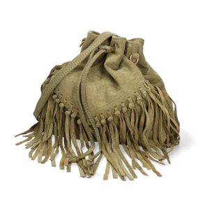 Borsa a secchiello da donna Made in Italy - Modello Umbria Plus - Pelle scamosciata - 25.0 x 22.0 x 13.0 cm